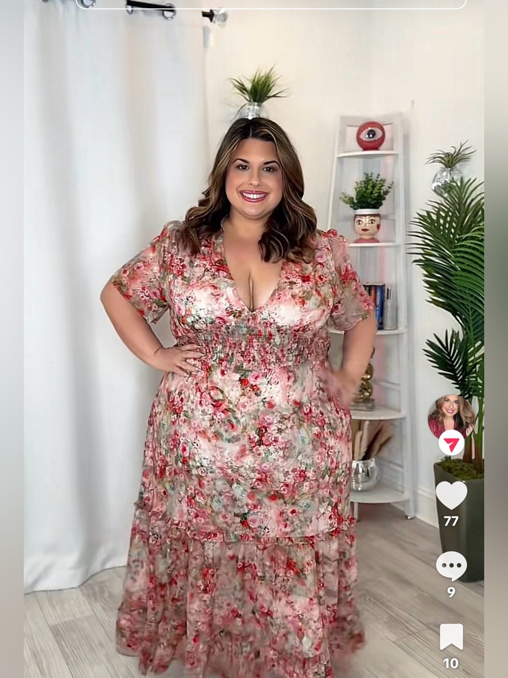 Plus Size Floral V-Neck Maxi Dress in Blush Pink